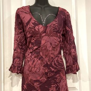 Paradise NY merlot red floral midi v neck dress